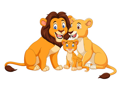 Happy lion africa animal cartoon character family father feline illustration jungle lion lioness mascot mother parent parenting safari vector wild wildlife zoo