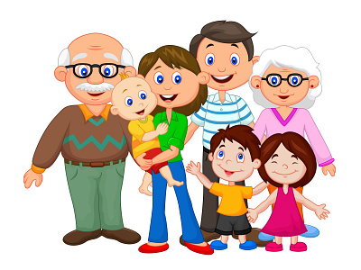 Happy family baby boy cartoon character family father female girl grandfather grandmother husband illustration kid male man mother parent people vector wife