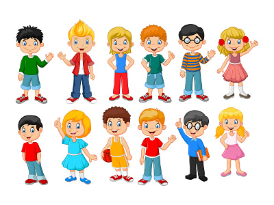 Happy children character boy cartoon character child children collection female funny girl group happy illustration kid little male people set student vector young