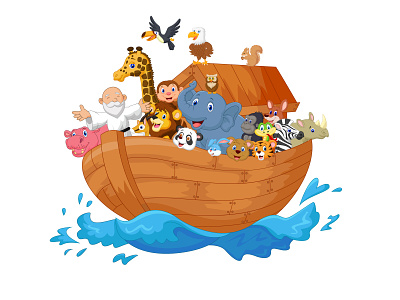 Noah ark animal arc ark bible bird boat cartoon character collection elderly happy illustration mascot noah people prophet set ship testament vector
