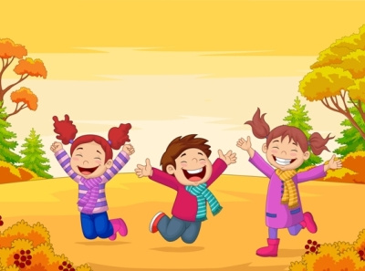 Kids playing outdoors in autumn