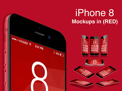 iPhone 8 RED Mockups apple iphone iphone 8 iphone 8 red iphone mockups iphone red mockups mockups