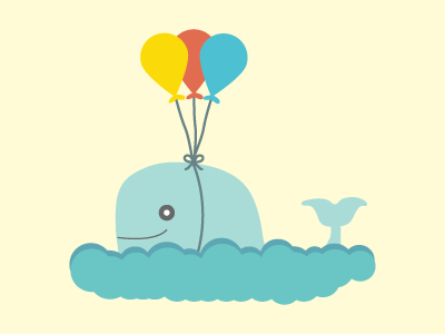 Wally the Whale animal balloons cloud cute design floating fun vector whale