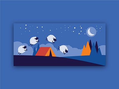 Counting Sheep animal blues camp design flat illustration night sheep sky stars vector