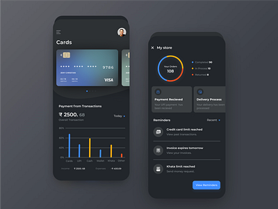 Payment screens I UI dark design minimal payment screens theme ui user interface