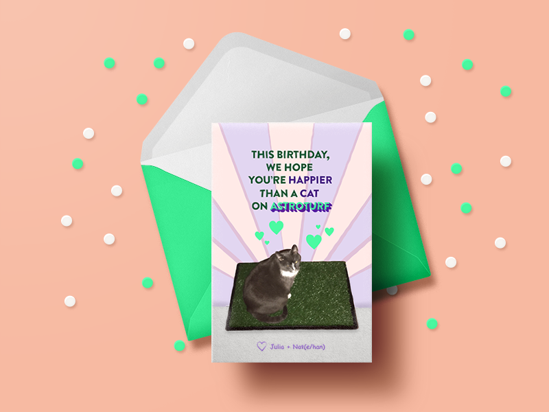 Happier Than A Cat On Astroturf Dribbble procrastination random for fun bigbilly 90s cat birthday card