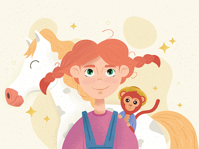 Pippi Longstocking design fairytale girl horse illustration longstocking monkey noise redhead vector