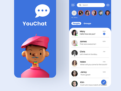 UI/UX | YouChat Communication App Concept app branding design graphic design illustration illustrator interface minimal typography ui