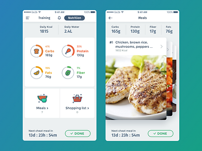 "Nutrition and meals" screen body fitness fitness app food grocery health health app ios iphone nutrition ui