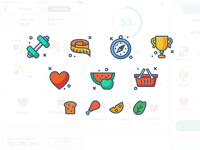 Icons for iOS health app affinity designer body fitness fitness app flat food grocery health health app icons nutrition