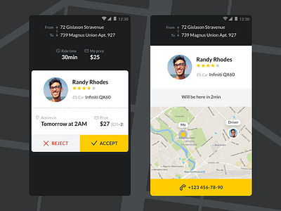 Ride process android driver form material mobile order ride taxi uber