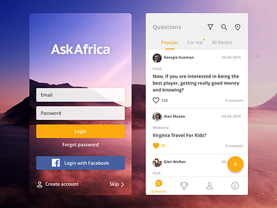Login&feed android answer feed minimal mobile question quora simple sketchapp social travel