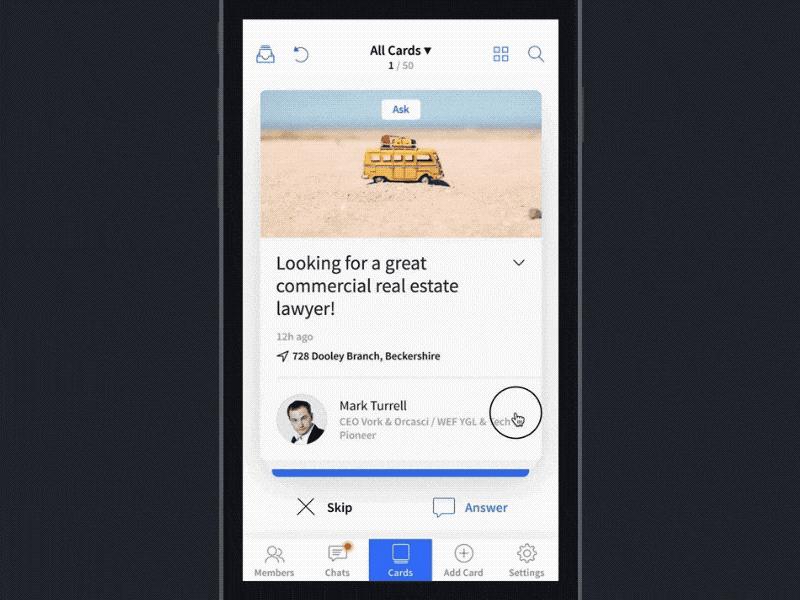 Cards interaction animation cards clean social tinder ui animation