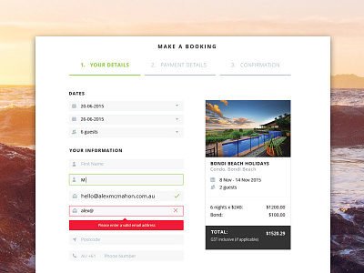 Make a Booking accommodation booking desktop details drop down e commerce payment step process travel validation