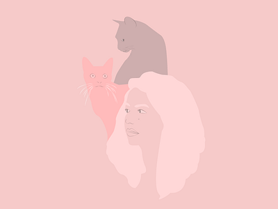 Pink Girl And Cats