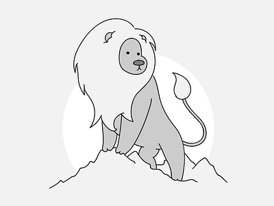 Leo cartoon cute gray line lion mountains