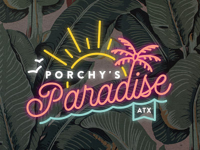 Porchy's Paradise atx austin beach birds line neon palm tree paradise sun tiki tropical