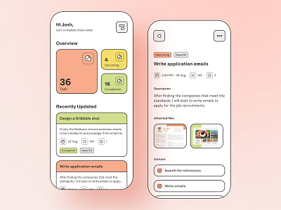 Personal Task Management App dashboard dashboard mobile flat linear management manager mobile outline pastel peach salmon stroke task task management ui