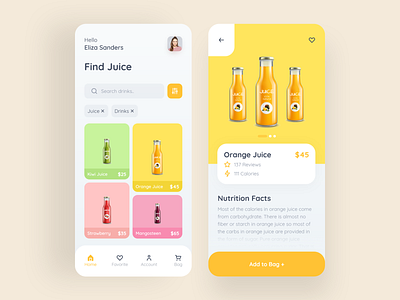 Find Juice App 2019 trend adobe xd app app design application clean color design interface ios juice minimal mobile app products typography ui uiux user interface ux yellow