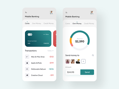 Mobile Banking App 2019 trend adobe xd app app design application bank app banking app cards credit card design finance interface ios minimal mobile money transaction ui user interface ux