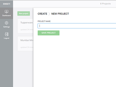 Create new project screen new project sweet app