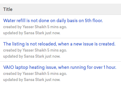 Issue listing table issue tracker project management table listing issue