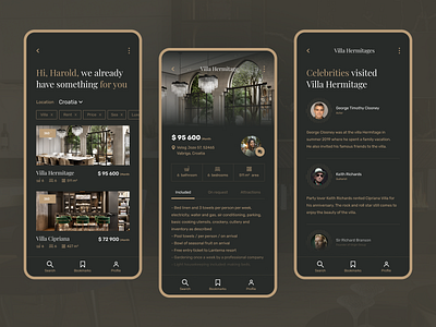 Luxury Real Estate app black dark design gold gsndesign luxury mobile app mobile design mobile ui real estate realestate ui ux