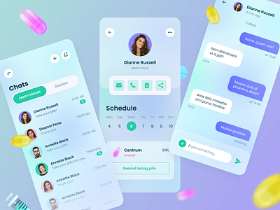 Communication with friends in the mobile app 3d 3d modeling application clean ui design equal health app medicine mobile mobile app mobile design mobile ui modern pillreminder pills ui uidesign userexperience userinterface ux