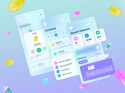 Health status in the TakePill mobile app 3d 3d modeling application clean ui design equal health app medicine mobile mobile app mobile design mobile ui modern pillreminder pills ui uidesign userexperience userinterface ux