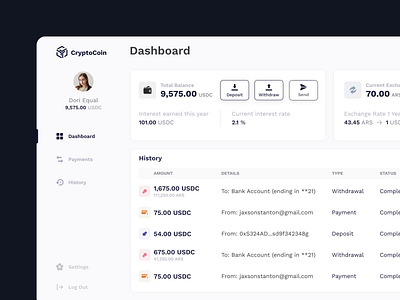 Cryptocurrency sending flow animation clean ui crypto crypto dashboard crypto exchange cryptocurrency cryptowallet dashboard deposit design equal fintech app money transaction ui userexperience userinterface ux uxui