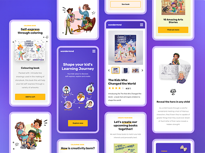 Mobile view of the Wondermind project children clean ui design education education website equal kids kids book mobile mobile app mobile design mobile ui mobile version ui userexperience userinterface ux uxui website design