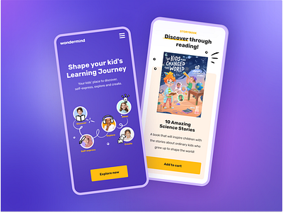 Mobile version of the Wondermind project books children clean ui design ecommerce ecommerce design education equal kids mobile mobile app mobile design podcast ui userexperience userinterface ux uxui website website design