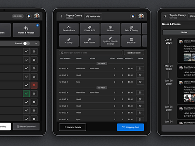 Dark Mode for WMA automobile cars darkmode design equal inspiration manager mechanic mobile project repair responsive tablet taskmanagement tracker ui userexperience userinterface ux workshop