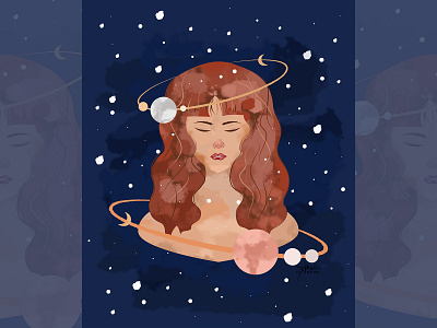 Moon Shine digital art digitalillustration digitalpainting galaxy graphic arts graphic design illustration moon stars woman