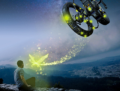 UFO editing lens with art manipulation photoshop