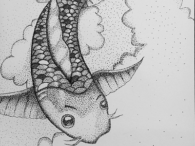 Fish art dots drawing fish paper pen sketch