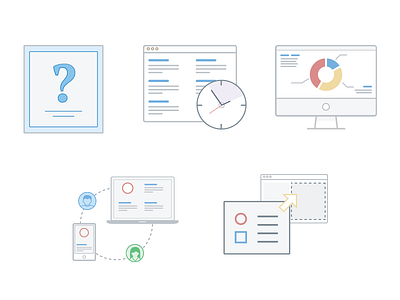 Icons For Landing page analytics collaborate customers design flat icons illustration question time ui widget