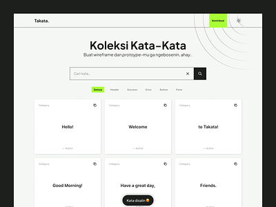 Takata: Koleksi Kata-Kata. copywriting figma green neon quotes typography ui ui design ux web app web design
