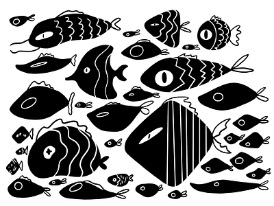 Shoal of fish black white doodle fish illustration procreate