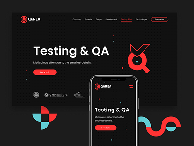 QArea Website Redesign dark dark mode dark theme ui geometric geometry illustrations illustrator it it company qa responsive test ui ux website