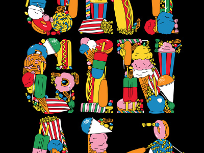 Carnival Text apparel candy carnival fairground food graphic design hotdog ice cream illustration popcorn t shirt typography