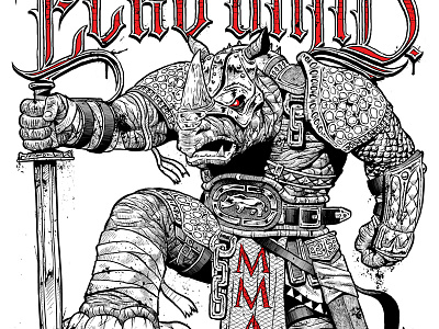 Rhino Warrior apparel armor cartoon comic drawing fantasy fight illustration rhino t shirt warrior weapon
