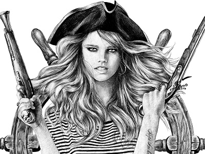 Pirate Girl apparel character fashion girl illustration pencil pinup pirate sexy sketch t shirt woman