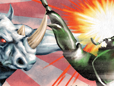 Monster Poster beetle creature fight illustration japan kaiju monster movie painting poster rhino tokyo