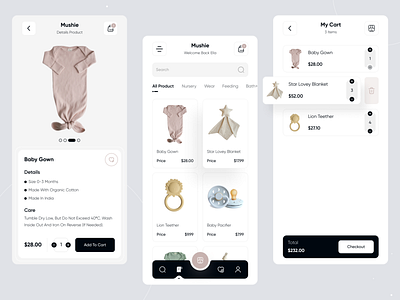 Mushie App app design baby clothes creative design online shop react ui uidesign uiux userinterface uxdesign