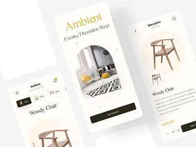 Ambient App app design app development creative decoration decoration shop design figma front end minimal online shop sofa ui uiux userinterface uxdesign