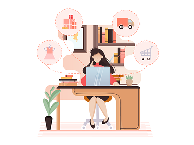 Stay home, buy things online! buy delivery dribbble girl home illustration online shop stay home