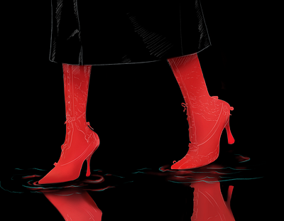 Red shoes And the seven dwarfs digital painting graphic design illustration