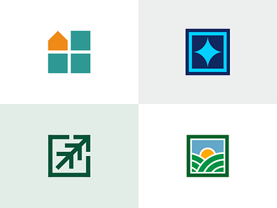 Early logo explorations window frames flat logo symbols