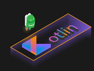 Android with Jetpack above Kotlin android branding icon illustration isometric jetpack kotlin logo